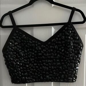 Black Embellished Sleeveless Crop Tank Top